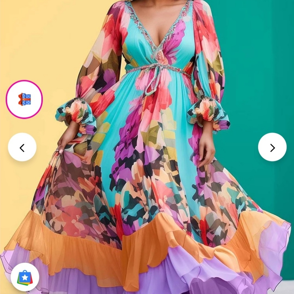 Plus size Chiffon Multi Color Spring/Easter Dress.